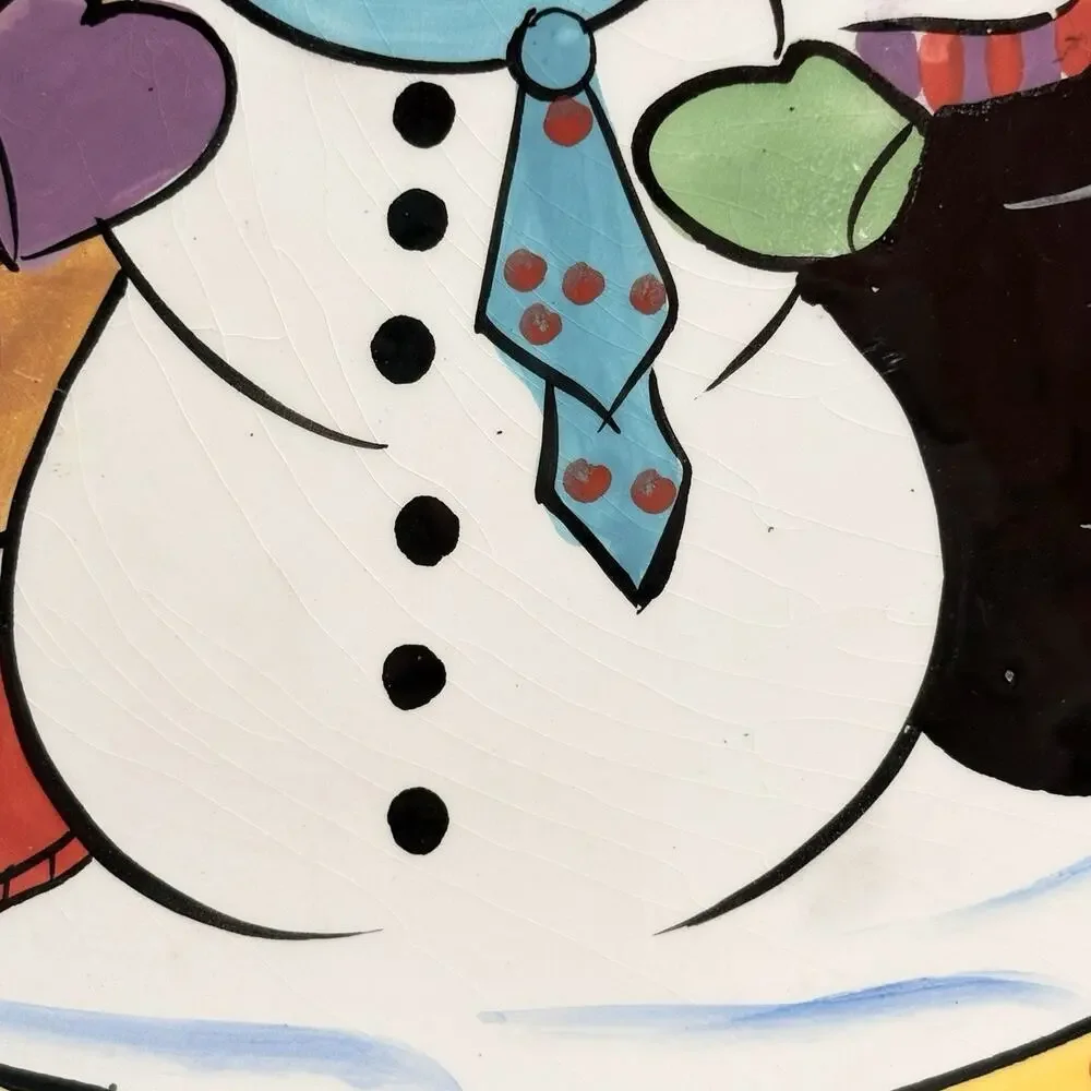 2002 Catzilla Cat Snowman Plate 8" Hand Painted Candace Reiter Christmas Holiday - Picture 3 of 3